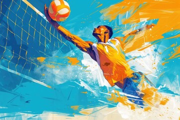 Wall Mural - Colorful Beach Volleyball Illustration: Summer Vibes