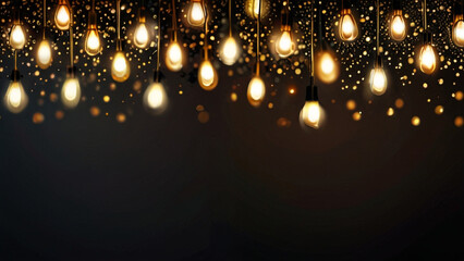 Wall Mural - Shimmering retro lights backdrop. Metallic gold and deep black. Soft focus