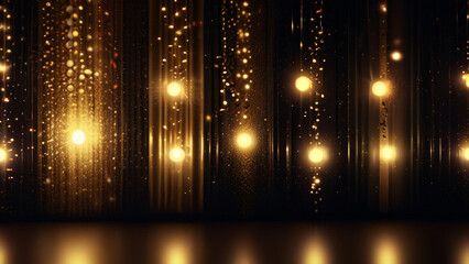 Wall Mural - Shimmering retro lights backdrop. Metallic gold and deep black. Soft focus