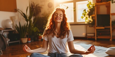 Poster - Radiant Meditation: Woman Engaged in Inner Peace