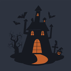 Wall Mural - Ghost house silhouette. Halloween haunted house, spooky monsters gloomy house flat vector illustration. Cartoon creepy house with ghosts