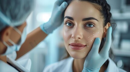 dermatologist touching woman face and examining skin in cosmetology clinic