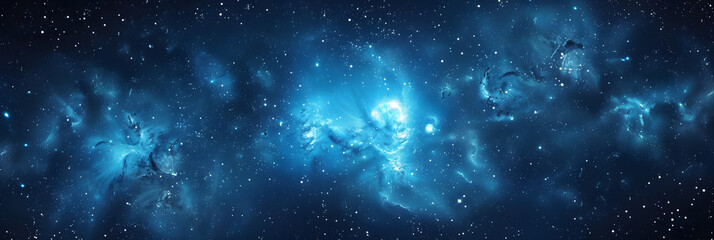 Wall Mural - An electric blue galaxy with a multitude of stars twinkling in the background, resembling a midnight sky. 
