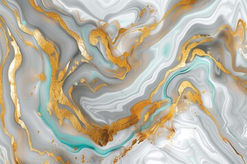 Wall Mural - : A beautiful 3D abstract marble  showcasing fluid waves of gold and white, with streaks of turquoise creating a harmonious blend.