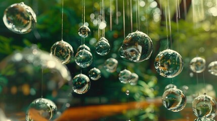 Poster -    several glass spheres dangling on a string of glass ornaments