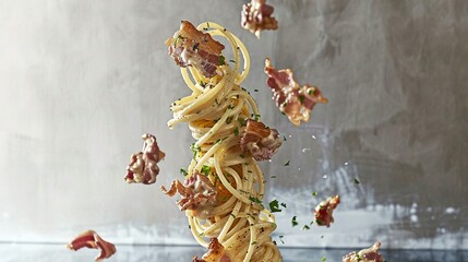 Sticker -  Bacon-Parmesan Pasta Tower Tossed in Air