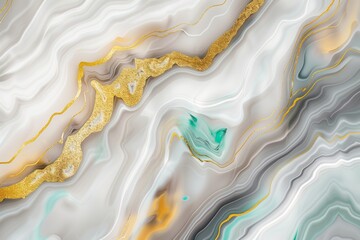 Wall Mural - : A serene 3D abstract marble  with soft, flowing patterns of gold, white, and gray.