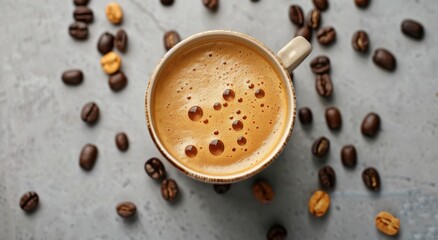 Wall Mural - A Cup of Coffee Surrounded by Coffee Beans