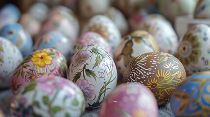 Wall Mural -   A collection of colorful eggs stacked atop one another atop an assortment of additional eggs within a container