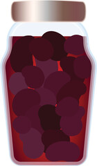 Sticker - Vector graphic of a sealed glass jar filled with dark preserved cherries