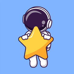 Wall Mural - cute astronaut flying with star cartoon vector icon illustration. science technology icon concept is
