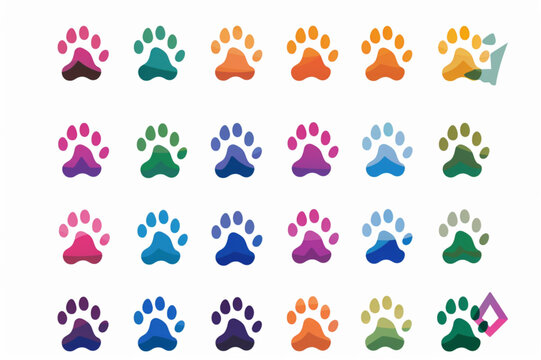 collection animal footprints abstract triangle colorful icon on white background set vector icon, white background, black colour ico