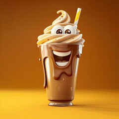 Poster - Cute Cartoon Chocolate Shake Food Character with Big Eyes