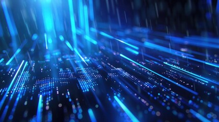 blue light speed and motion blur background, abstract digital tech banner background. copy space