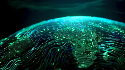 Aufkleber - Futuristic Digital World Concept with Glowing Lines and Dots. Abstract Data Stream Visual, Ideal for Technology Themes. Cyber Network Illustration. AI