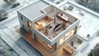 © Viktoriia Kan - An architectural model showing the construction plan and all the details of a modern house. A close-up shot captures all the fine details.
