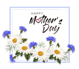Aufkleber - Happy Mother's Day background with a pink beautiful roses and lillies. Vector.