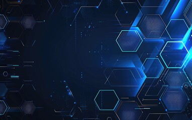 Wall Mural - blue technology background with hexagons and glowing