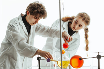 Aufkleber - budding physicists conducting experiments with pendulums and inclined planes, exploring the principl