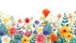 © Ziyan Yang - Vector horizontal seamless border with small bright colorful flowers and leaves on a white background.