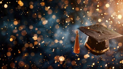 Wall Mural - Graduation cap with tassel against abstract bokeh background celebrating academic achievement