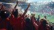 © Vladyslav  Andrukhiv - Sport Stadium Soccer Match. Diverse Crowd of Fans Cheer for their Red Team to Win