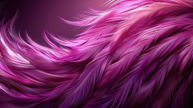  A close-up of a feathered animal's purple and pink tail against a purple sky