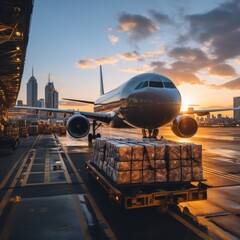 Airplane at airport with container yard concept