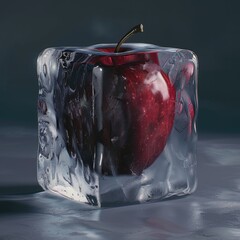 Wall Mural - Red apple encased in a larger, thicker block of ice