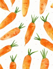 Wall Mural - Fresh Carrot Watercolor Pattern Paper l Orange Color Cute Vegetable Healthy Design Wallpaper l Pastel Colour Image art on White Background l Juicy Carrots Health food Eat