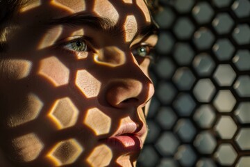 Aufkleber - A close-up of a dark, hexagonal pattern creates an abstract, geometric design with a visually intriguing effect