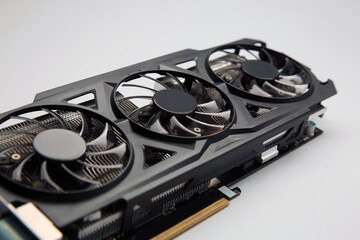 Poster - One graphics card on color background, closeup
