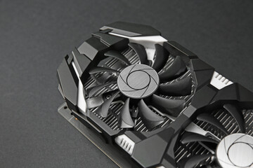 Poster - Computer graphics card on black background, closeup