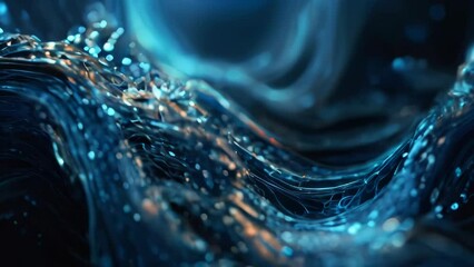Poster - Abstract blue energy waves from particles of futuristic high-tech glowing background