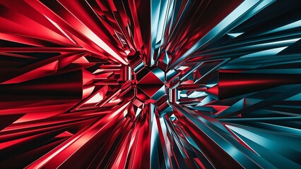 Wall Mural - A metallic abstract background, with geometric shapes, with a hyperrealism style in red, blue and black colors.