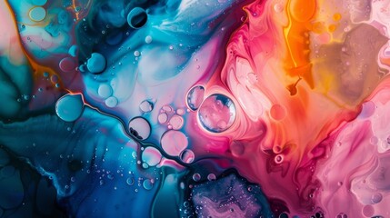 Wall Mural - Abstract, colorful composition with oil, water and ink