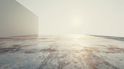 Poster - A grey concrete floor with a wall in the background. The floor is empty and has a reflective surface