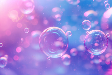 A bunch of bubbles in the air with a bright violet background. Template pattern for banner, poster design.