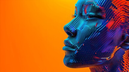 Aufkleber - Colorful futuristic abstract human head silhouette with vibrant digital patterns. Artificial intelligence and technology concept. 3D render. AI