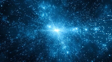 Poster - Stunning digital creation of a cosmic explosion in space. Blue hues dominate, depicting a stellar burst. Ideal for sci-fi backgrounds. AI