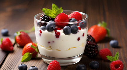 Wall Mural - Fruit yogurt with berries 