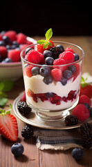 Wall Mural - Fruit yogurt with berries 