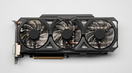 Poster - One graphics card on color background, top view