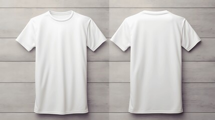Wall Mural - Blank White T-Shirt Mock-up on wooden hanger, front and rear side view. Generative AI