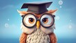 © Preeyanuch - Academic owl with glasses cartoon flat design top view research theme animation colored pastel
