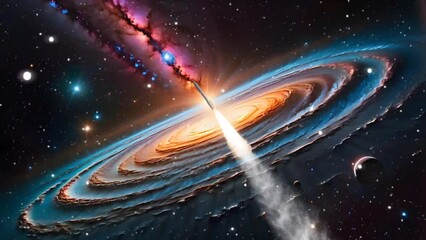 Wall Mural - Rocket with galaxy vortex in space. Seamless looping time-lapse 4k video animation background