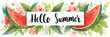 © ratatosk - Lettering Hello Summer on white background with slice of juicy watermelon with seeds. Creative calligraphy design. Summertime concept. Illustration for print, poster, card, banner