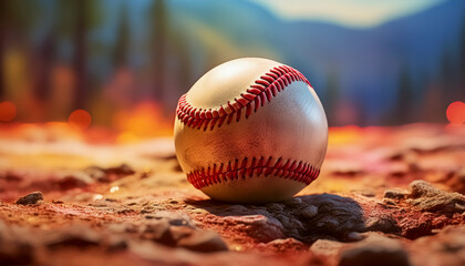 Baseball ball, single, ground, dirt, mountain, dirt, old, sports, illustration, design