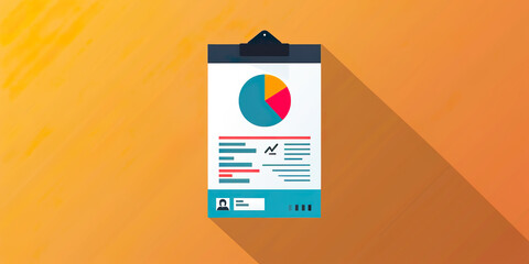 Poster - Simple illustration of sheet with graphs and data to analyze, yellow background
