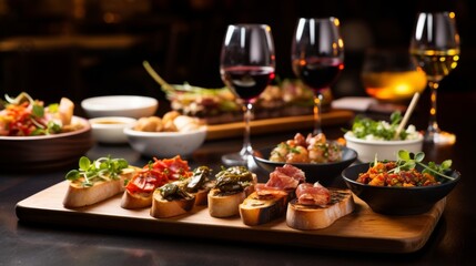 A delicious spread of food and wine is a perfect way to end a long day.